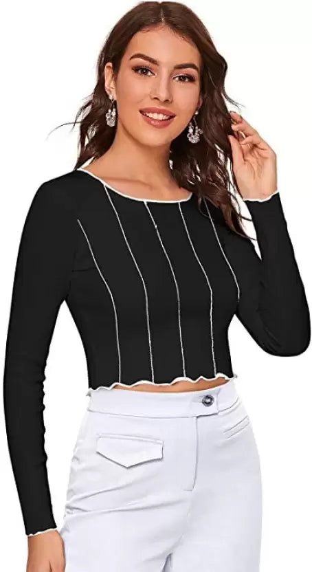 Casual Regular Sleeves Solid Women Black Top